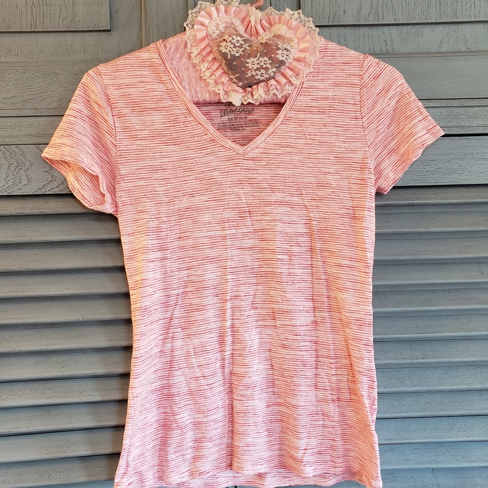 🌸Faded Glory Women's Pink & White Striped T-Shirt Size S(4/6)🌸